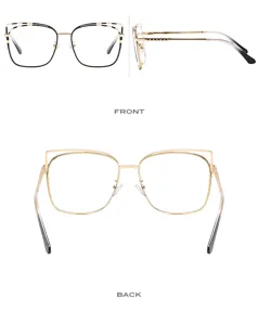 Vue détaillée de la monture de lunettes de vue chaton en métal pour femme fashion chic.