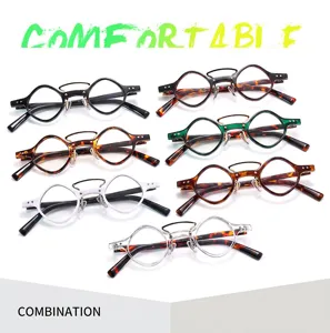 Trendy punk style geometric round reading glasses with double bridge and chic frames.