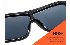 One-piece square sunglasses detailed nose bridge view, comfortable fit fashion eyewear 5727