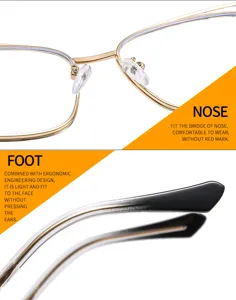 Détail lunettes de lecture chat en métal, plaquettes nez en silicone et branches ergonomiques.