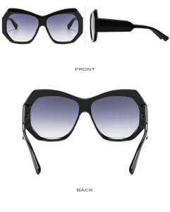 Nuevas gafas de sol irregulares moda cat-eye oversize negro degradado en detalle.