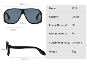 Oversized retro sunglasses for men and women, fashion vintage sun eyewear with PC frame.