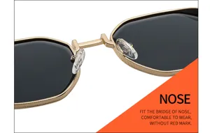 Metallrahmen Polygon Sonnenbrille Detailansicht, bequemes Nasensteg-Design für den Alltag.