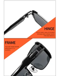 Detailed view of the metal square sunglasses showing sturdy hinges and textured frame design.