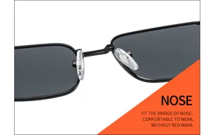 Close-up detail of metal small frame sunglasses nose bridge and comfortable pads
