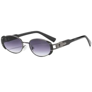 Vintage Metal Small Oval Sunglasses For Women Men Trendy Shades Colorful Gradient Lenses Streetwear Eyewear