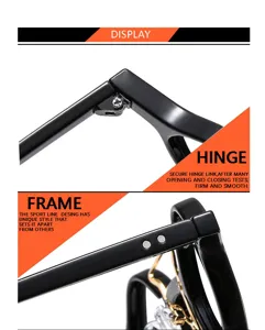 Detail view of black acetate reading glasses with sturdy hinge and stylish metal rivets.
