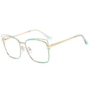 Lunettes de Lecture en Métal Œil de Chat pour Femmes Lunettes Grossissantes à Monture Colorée Tendance pour Personnes Âgées Lunettes Carrées Cerclées