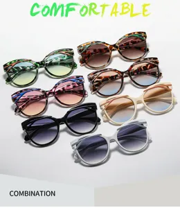 Conjunto de gafas de sol cat-eye de moda con elegantes lentes degradadas vista detallada.