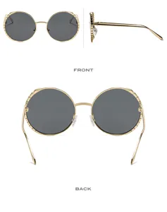 Gafas de sol de montura redonda de metal para mujer, estilo vintage callejero y elegante.