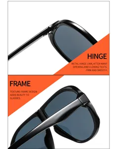 Detailed view of vintage black sunglasses showing durable metal hinge and textured frame design.