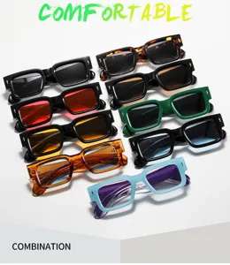 Lunettes de soleil carrées et épaisses tendance avec rivets flèche en métal, colorées et chic.