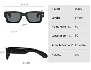 Lunettes de soleil unisexes à monture carrée épaisse en PC, élégantes et confortables.