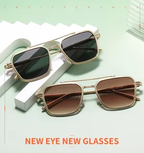 Herren Metallrahmen Doppelsteg Sonnenbrille, Retro Quadratische Sonnenbrille, Mode Eyewear.