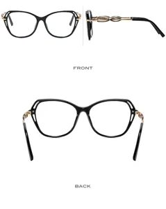 Gafas de gran montura para mujer con bloqueo de luz azul y elegantes patillas metalicas.
