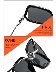 Vista detallada de gafas de sol con elegante bisagra de metal y montura con diseño texturizado.