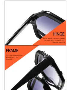 Stylish black irregular sunglasses with gradient lenses and durable metal hinge design.