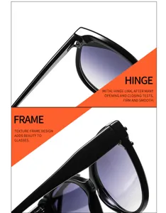 Primer plano detallado de gafas de sol ojo de gato negras con bisagra metálica y montura.