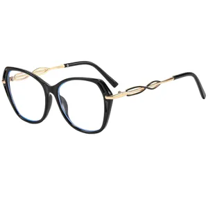 Gafas Planas de Moda de Marco Grande para Mujer Patillas Metálicas Caladas de Tendencia Empalme de Plástico Marco Cuadrado de Gafas para Street Snap Gafas Decorativas de Lente Clara