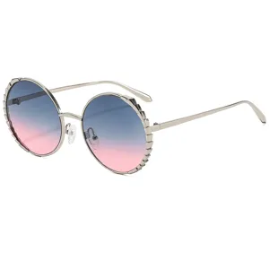 Moda Montura Redonda Grande de Metal Gafas de Sol Mujer Vintage Lente Degrade UV400 Estilo Disenador Street Chic Gafas