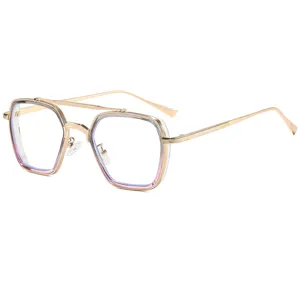 Retro Dubbele Brug Zonnebril Voor Mannen Vrouwen Mode Punk Metalen Frame Gradiënt UV400 Zonnebrillen Trendy Brillen