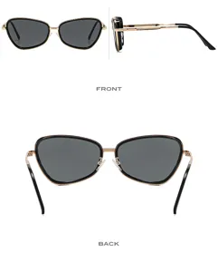 Detailansicht trendy Metallrahmen Cat-Eye-Sonnenbrille, stylische Streetwear Brille für Outdoor.