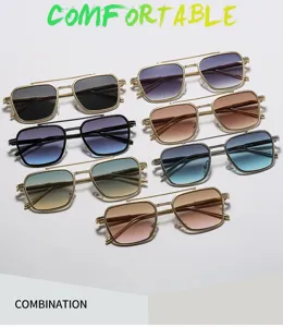 Modische Herren quadratische Metall Sonnenbrille mit Doppelsteg und Gläsern M5252.