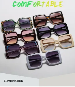 Femme mode grandes lunettes de soleil carrées vintage dégradé verres ensemble tendance chic