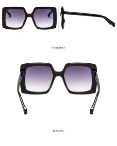 Vue détaillée de grandes lunettes de soleil carrées avec verres dégradés et monture.
