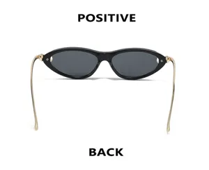Modische schwarze Katzenaugen Sonnenbrille mit goldenen Buegeln fuer Damen Y2K Brille