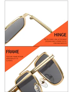Detailansicht der Herren Metall Vollrand Sonnenbrille mit Doppelsteg Design und robusten Scharnieren.