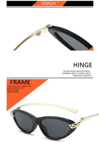 Modische Damen Cat-Eye Sonnenbrille mit goldenen Metall-Knoten Bügeln und schwarzem Rahmen.