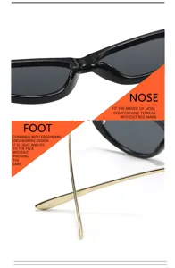 Nahaufnahme der stilvollen Cat-Eye-Sonnenbrille mit bequemen Nasensteg und eleganten Bügeln.