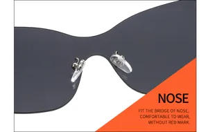 Détail lunettes œil-de-chat rétro sans monture avec plaquettes en silicone confortables.