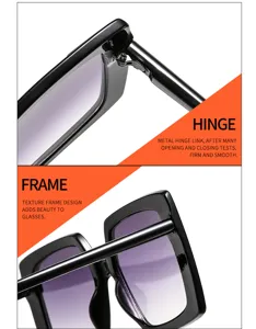 Vue détaillée de lunettes de soleil carrées surdimensionnées pour femmes avec verres dégradés.
