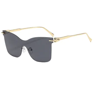 Lunettes de Soleil Sans Monture Œil de Chat pour Femmes Hommes Mode Verres Dégradés Charnière en Métal Vintage Carrées UV400 Streetwear Voyage Conduite