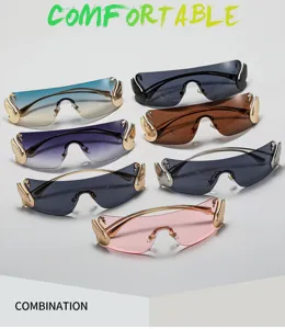 Occhiali da sole monopezzo cigno senza montatura in metallo moda tendenza donna UV400