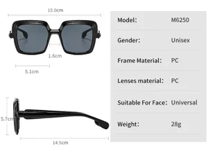 Gafas de sol cuadradas unisex con montura y lentes de PC, diseño ligero de 28g universal.