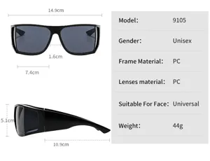 Y2K futuristische Wrap-Around Sonnenbrille für Damen und Herren, leichtes PC Gestell 44g Modell 9105.