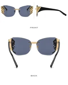 Stylish rimless cut-edge trendy sunglasses with gradient lenses and metal side decor.