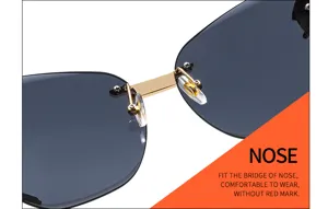 Detailed shot of stylish rimless sunglasses nose bridge and comfortable silicone pads.