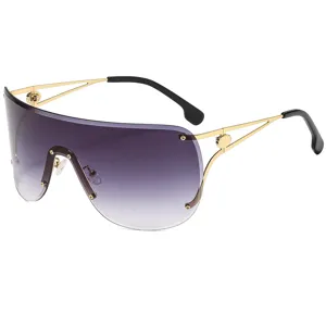 Occhiali da Sole Rimless Mascherina Oversized Montatura in Metallo UV400 Lenti Sfumate Occhiali di Moda Donna Uomo Punk