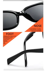 Detailed view of fashionable black sunglasses featuring ergonomic design for comfortable wear.