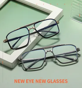 Men's fashion square metal frame anti-blue light glasses with double bridge M5258