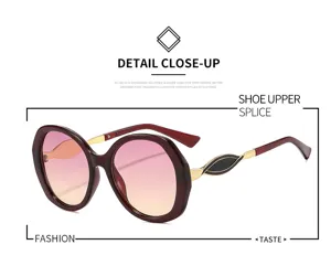 Stylish women's round sunglasses with gradient lenses, gold temples and UV protection.