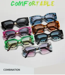 Lunettes de soleil vintage rectangulaires pour femmes, collection de montures carrées.