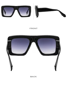 Bold square frame sunglasses with gradient lenses, trendy oversized black designer style shades.