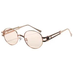 Lunettes de Soleil Vintage Punk Monture en Métal Homme Femme UV400 Verres Ronds Dégradés Steampunk Branches Gravées