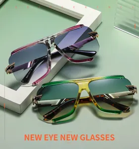Detailed view of stylish multi-sided gradient oversized sunglasses with unique frame design.