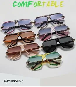 Detail shot of trendy polygon oversized fashion sunglasses showcasing multiple chic colors.